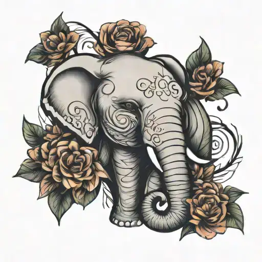 elephant eyelashes with flower intertwined tattoo design idea