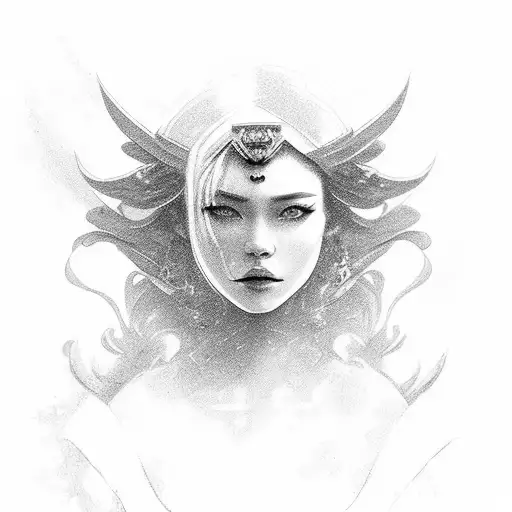 Until at last, serene and proud, In all the splendor of her light, She walks the terraces of cloud,  Supreme as Empress  tattoo design idea