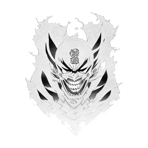 Combine elements from anime Jujutsu Kaisen and Genshin Impact into a unique tattoo design tattoo design idea