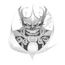 Combine elements from anime Jujutsu Kaisen and Genshin Impact into a unique tattoo design tattoo design idea