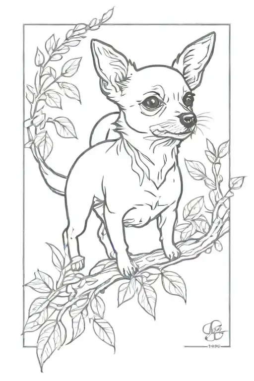 juniper branch and chihuahua dog tattoo design idea