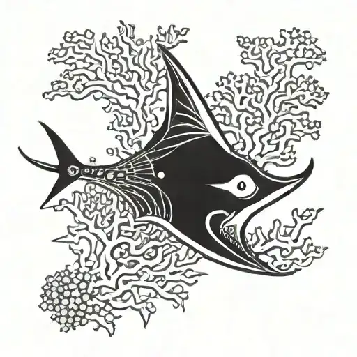 manta ray with corals four elements tattoo design idea