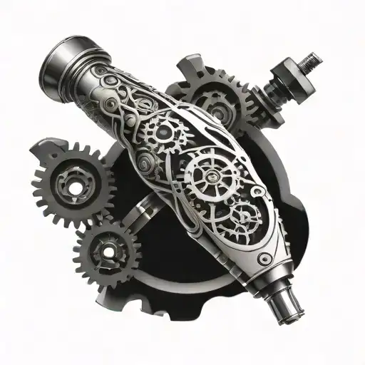 bio mechanical leg sleeve, with piston for calve and gears tattoo design idea