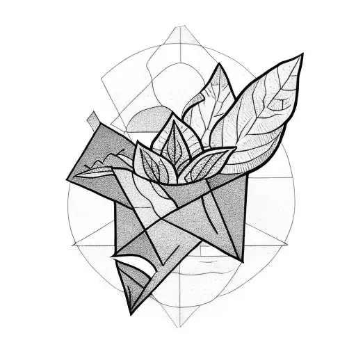 basil plant surrounded by triangle tattoo design idea