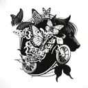 A captivating tattoo design incorporating racing elements and butterflies, representing the client's diverse interests in speed and nature tattoo design idea