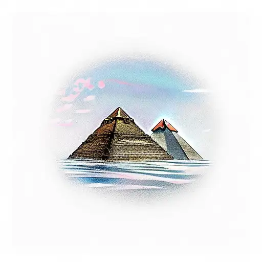 egypt pyramids, flamingo, night sky tattoo design idea