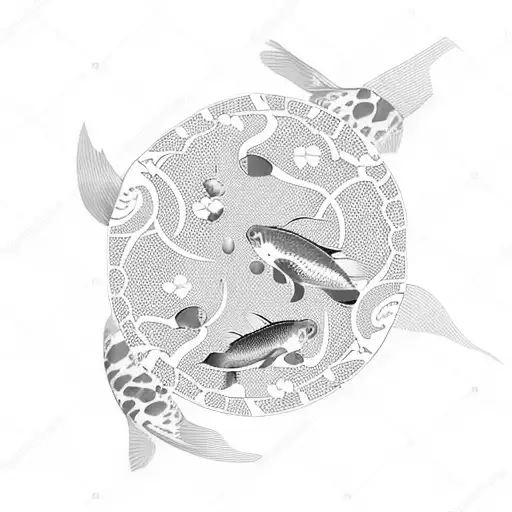 two pink-orange-yellow koi fish with pink sakura blossoms tattoo design idea