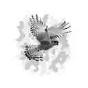 A camouflage pattern incorporating the image of a kestrel in flight tattoo design idea