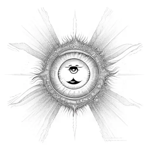 The sun in the middle and water waves around it tattoo design idea