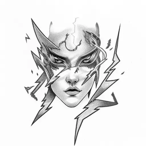 Lightning with blue fire tattoo design idea