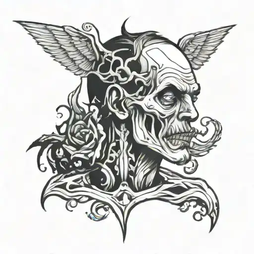 weird creepy man in depression and agony tattoo design idea