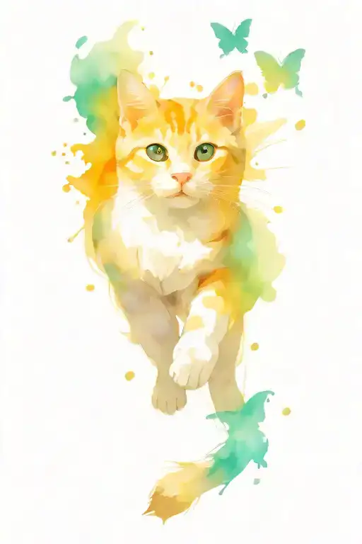 cat chasing butterfly flying tattoo design idea