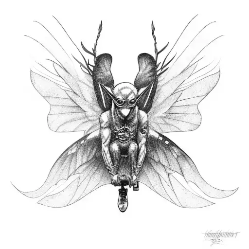 mothman riding a harley tattoo design idea
