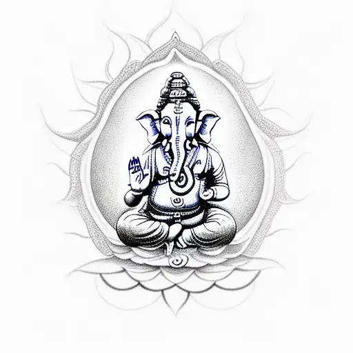 meditating ganesha under bodhi tree tattoo design idea