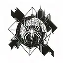 Symbol of Harry Potter's death relics, with the spider man logo in place of the resurrection stone. Miles Morales style tattoo design idea