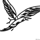  Two birds flying together in harmony, with their wings intertwined, and a small sprig of olive branch in their beaks. tattoo design idea