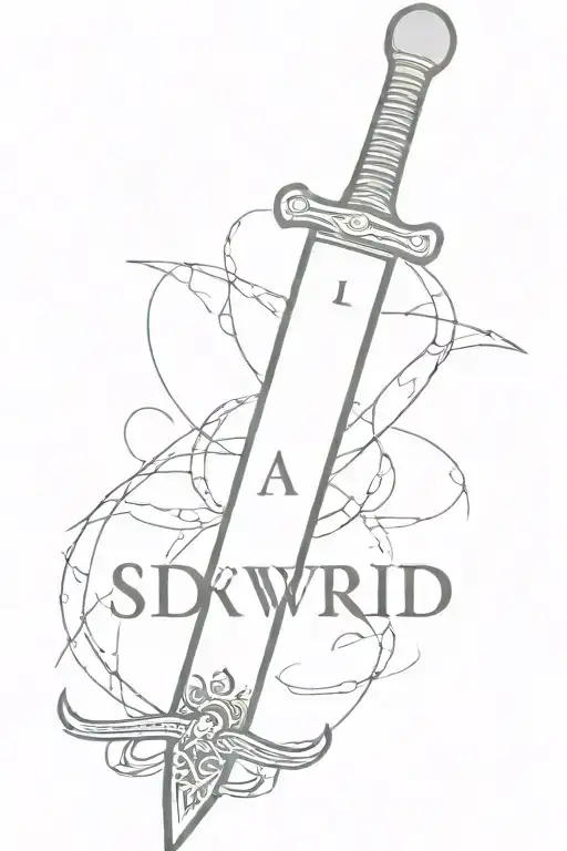 a sword tattoo on forearm with letters L,B,G,S,A written on blade of the sword but align the letters in cooler way tattoo design idea