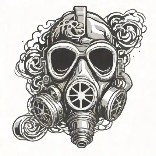 An abstract design of a biohazard symbol morphing into a gas mask, showcasing the connection between danger and protection tattoo design idea
