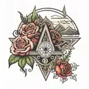 mountains and a rose and a cross and Roman numerals 06 24 2006 tattoo design idea