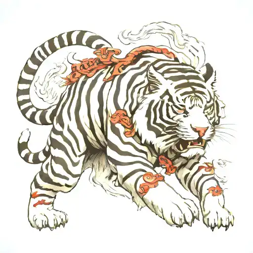 Satan ride white tiger walking tattoo design idea