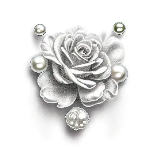 Dainty flowers, cross, feminine with pearls and jewels tattoo design idea