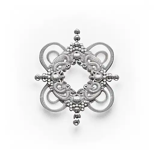 Dainty cross, feminine with pearls and jewels tattoo design idea