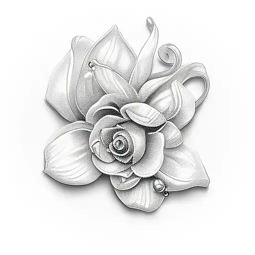 Dainty flowers with cross, feminine with pearls and jewels tattoo design idea