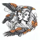 girl with hair of crows tattoo design idea