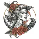 girl with hair of crows tattoo design idea