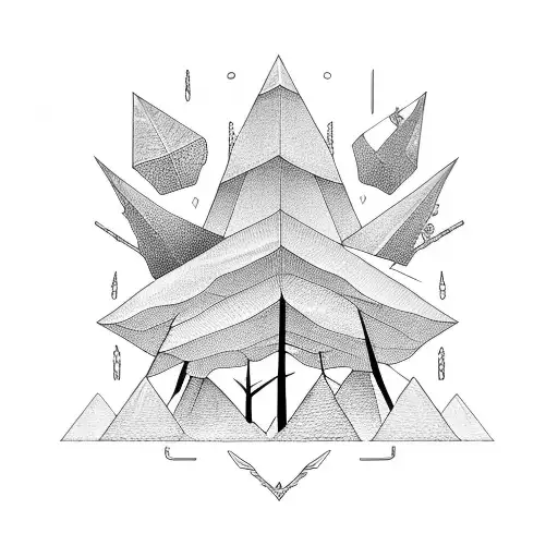 black rectangle with cone forest grown from it tattoo design idea