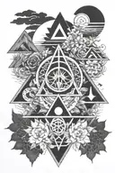 ying-yang, valknut, triqueta, om, Sakura, rising sun, universe tattoo design idea