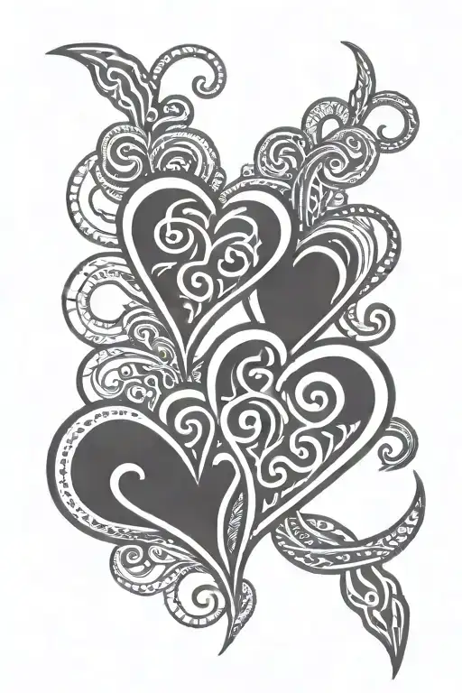 vertically linked hearts connected tattoo design idea