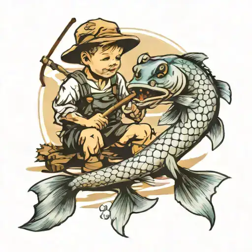 baby boy fishing tattoo design idea