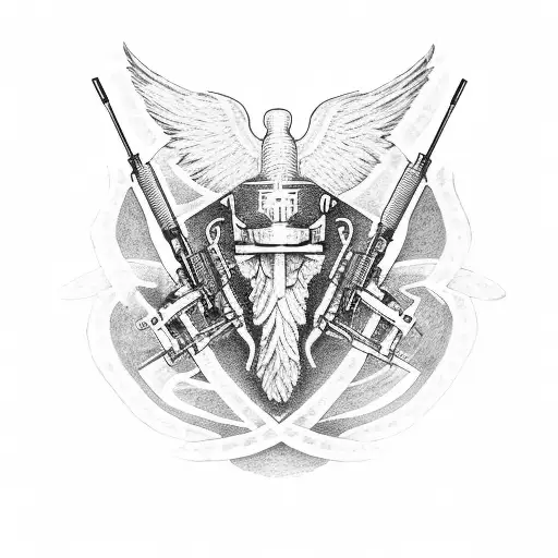 Military design caduceus wrapped AR15 rifle tattoo design idea