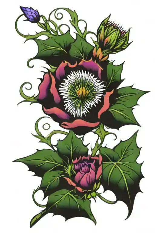 thistle and shamrock intertwined tattoo design idea