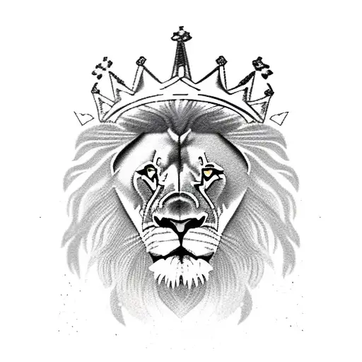 A lion with a crown and a banner that reads a powerful biblical verse tattoo design idea