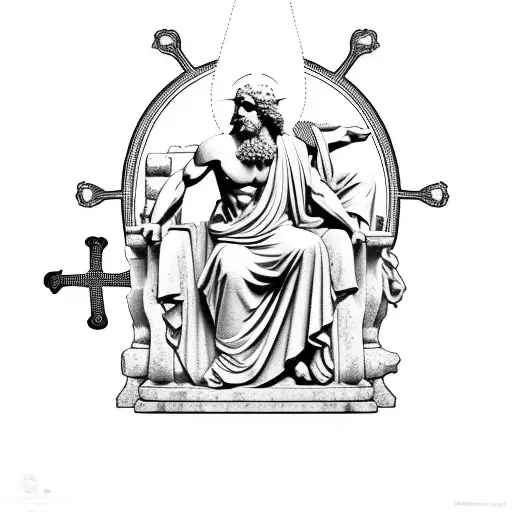 greek mythology statue with Christianity aspects incorporated tattoo design idea