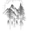 Mountain Scene trees alpine lake tattoo design idea