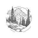 Mountain Scene trees alpine lake tattoo design idea