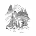Mountain Scene trees alpine lake tattoo design idea