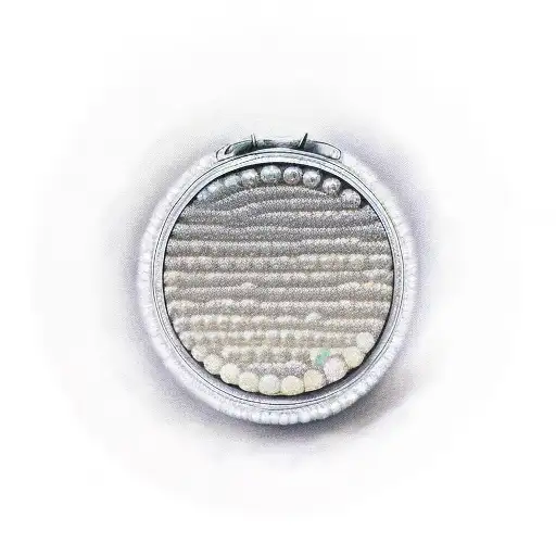 a tin of luxury caviar with the pearl spoon underneath  tattoo design idea