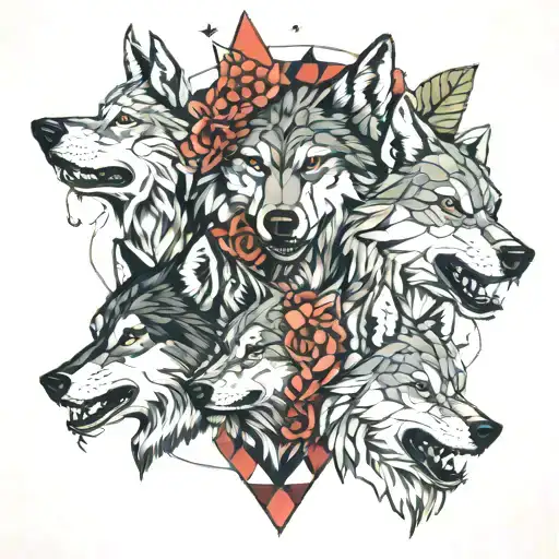 three wolf geométrico polka trash tattoo  tattoo design idea