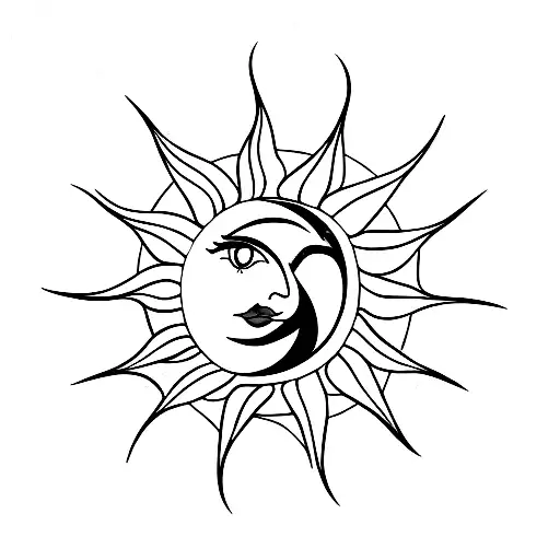half moon and sun tattoo design idea