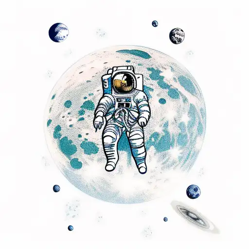 A detailed astronaut playing guitar on the moon tattoo design idea