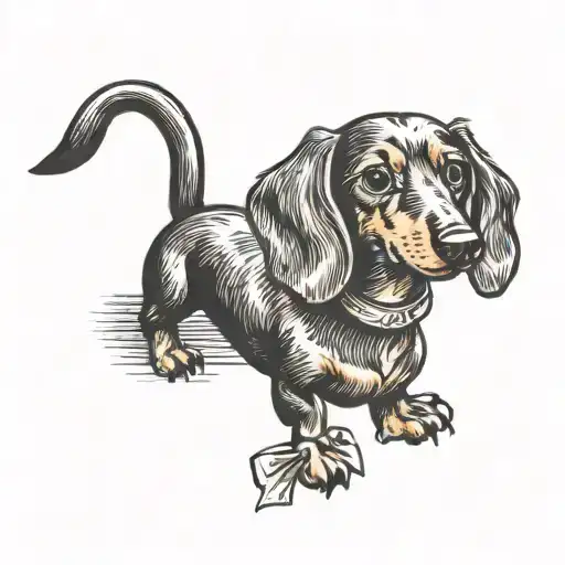 DACHSHUND DOG WITH BOW AND WANKY EYES tattoo design idea