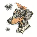DACHSHUND DOG WITH BOW AND WANKY EYES tattoo design idea