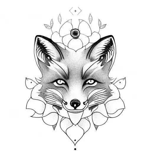 fox with poppy flower tattoo design idea