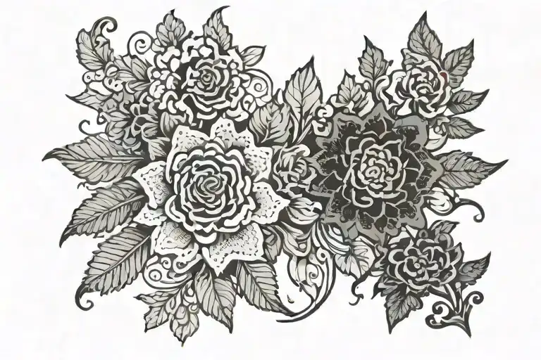 BLACK LACE CHANGE INTO DIGITAL  CAMO tattoo design idea
