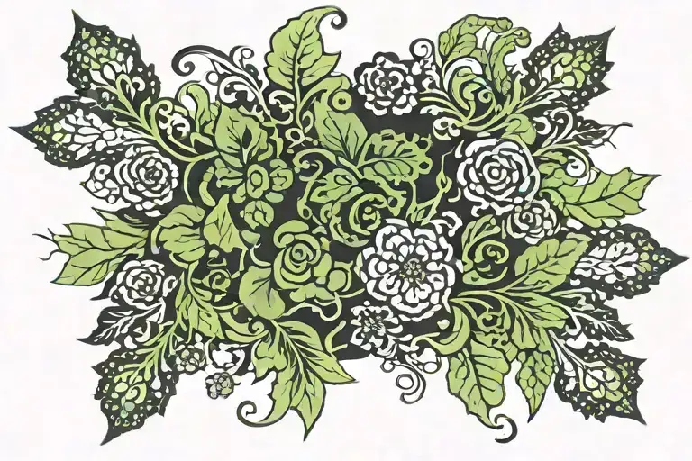 BLACK LACE CHANGE INTO GREEN FOREST CAMO  tattoo design idea