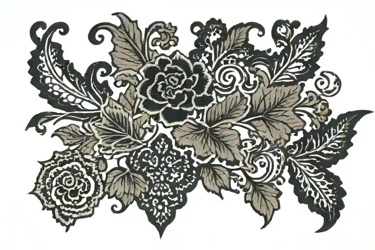 BLACK LACE CHANGES INTO CAMO  tattoo design idea